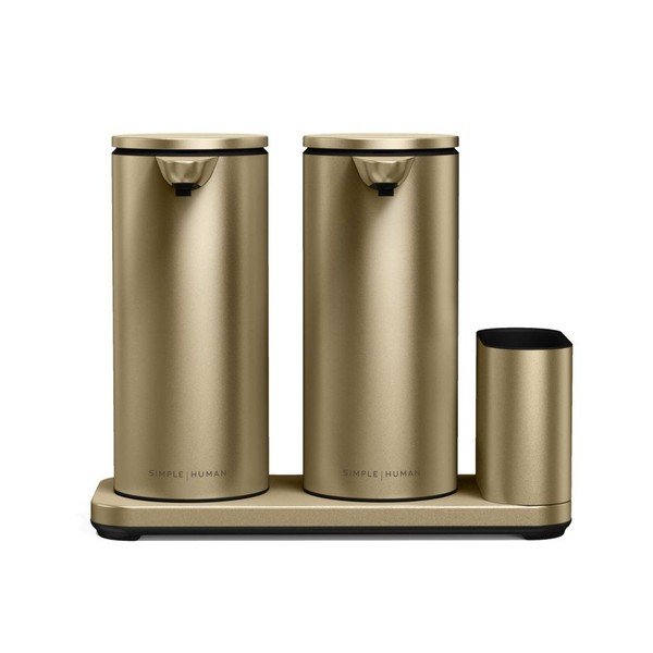 Automatyczny metalowy stojak na akcesoria do mycia naczyń w kolorze matowego złota – simplehuman-image-3