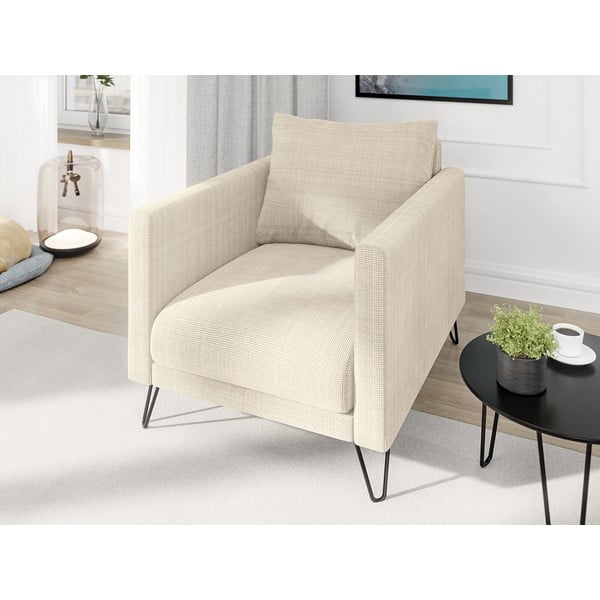 Kremowy fotel z tkaniny szenilowej Freya – Ropez-image-3