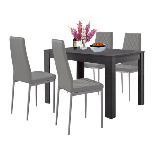 Komplet stołu do jadalni w dekorze betonu i 4 szarych krzeseł do jadalni Støraa Lori and Barak, 120x80 cm
