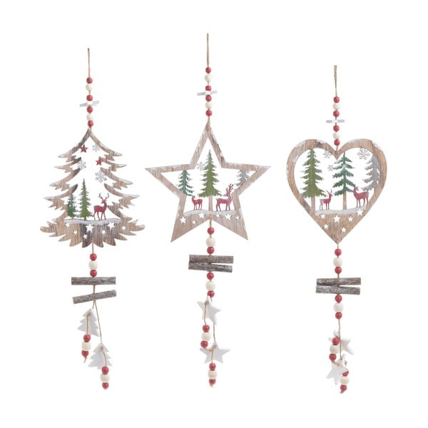 Zestaw 3 świątecznych drewnianych dekoracji wiszących InArt Naomi