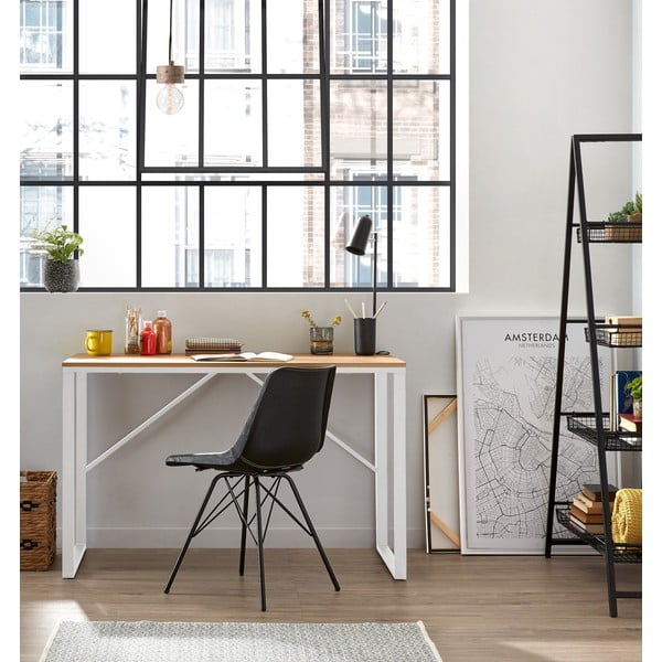 Białe biurko z blatem w dekorze drewna Kave Home Lisbet-image-1