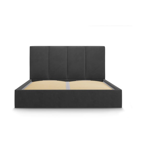 Ciemnoszare tapicerowane łóżko dwuosobowe ze schowkiem ze stelażem 160x200 cm Juniper – Mazzini Beds-image-2