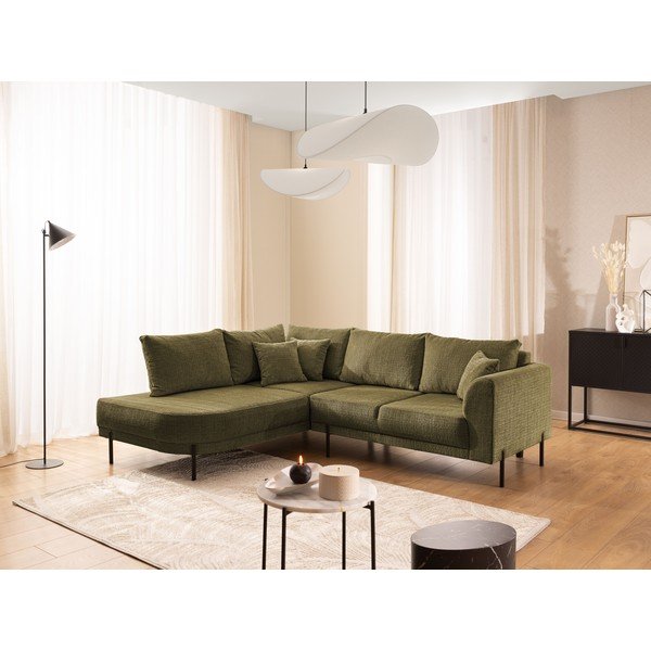 Zielony narożnik z tkaniny szenilowej (lewostronny/w kształcie litery L) Mauris  – Ropez-image-1