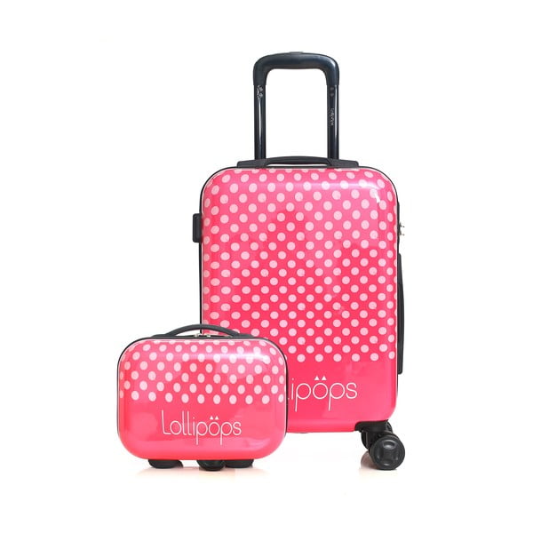 Zestaw różowej walizki z 4 kółkami i kosmetyczki Lollipops Penny