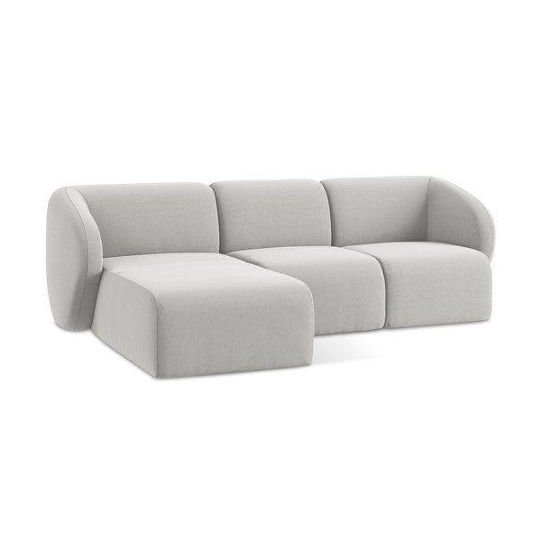 Jasnoszary aksamitny narożnik (lewostronny/z szezlongiem) Lani – Makamii-image-4