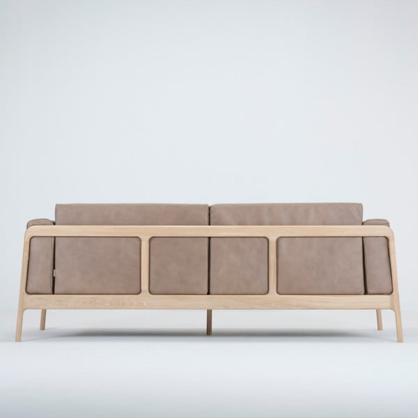 Jasnobrązowa sofa z bawolej skóry z konstrukcją z litego drewna dębowego Gazzda Fawn, 210 cm-image-3