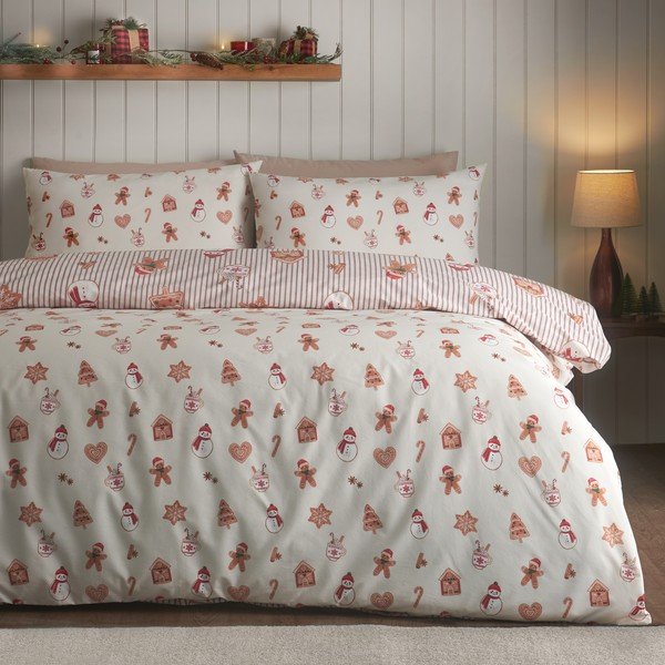 Pościel jednoosobowa w naturalnym kolorze 150x120 cm Christmas Gingerbread Stripe – Catherine Lansfield-image-1