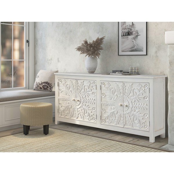 Kremowa niska komoda z litego drewna mango 61x40 cm Kalhana – Støraa-image-1