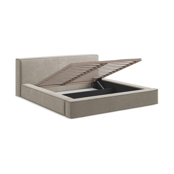 Szarobrązowe tapicerowane łóżko dwuosobowe ze schowkiem i stelażem 160x200 cm Noho – Makamii-image-3
