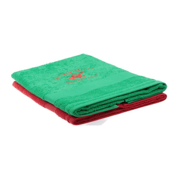 Zestaw zielonego i czerwonego ręcznika Beverly Hills Polo Club Tommy Orj, 50x100 cm