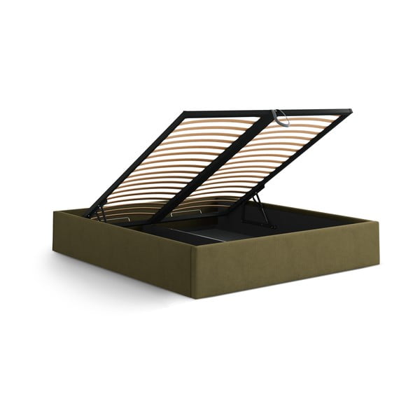 Zielone tapicerowane łóżko dwuosobowe ze schowkiem/bez zagłówka ze stelażem 180x200 cm Susan – Micadoni -image-3