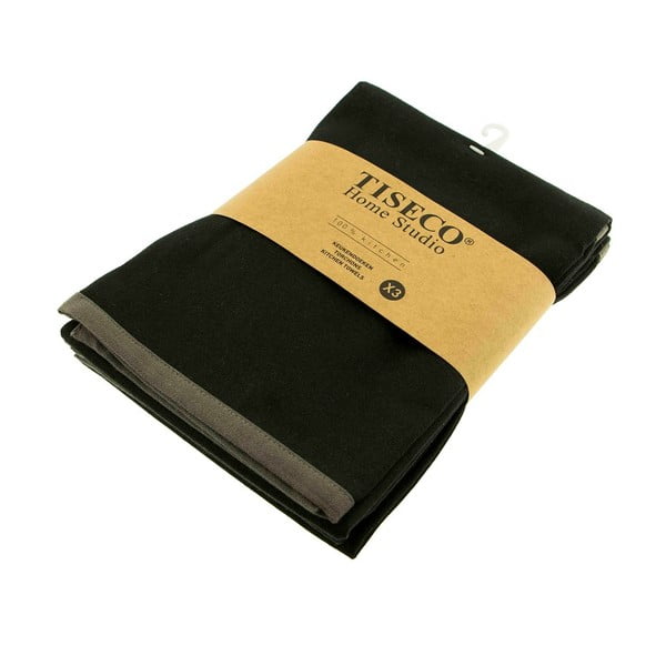 Komplet 3 czarnych bawełnianych ścierek Tiseco Home Studio, 50x70 cm