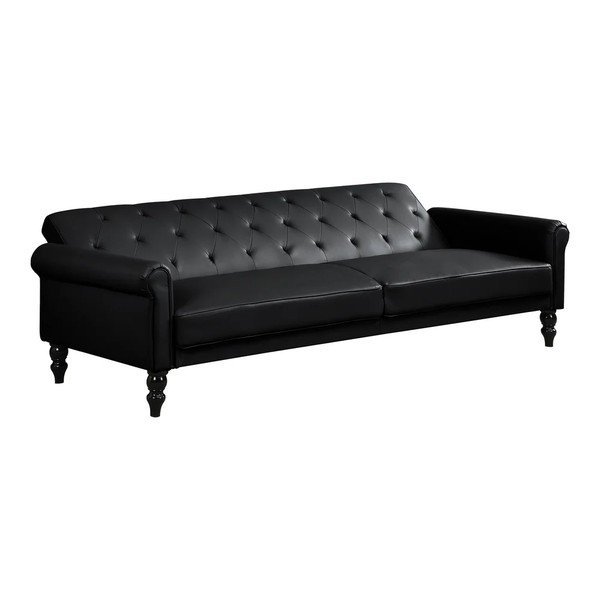Czarna częściowo rozkładana/rozkładana sofa z imitacji skóry 222 cm Tyne – Støraa-image-3
