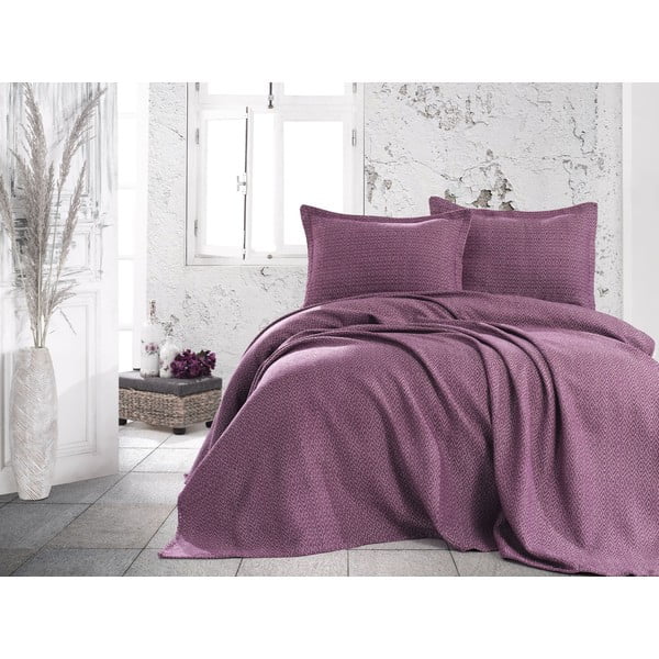 Zestaw narzuty na łóżko i 2 poszewek na poduszki EnLora Home Venus Purple, 240x230 cm