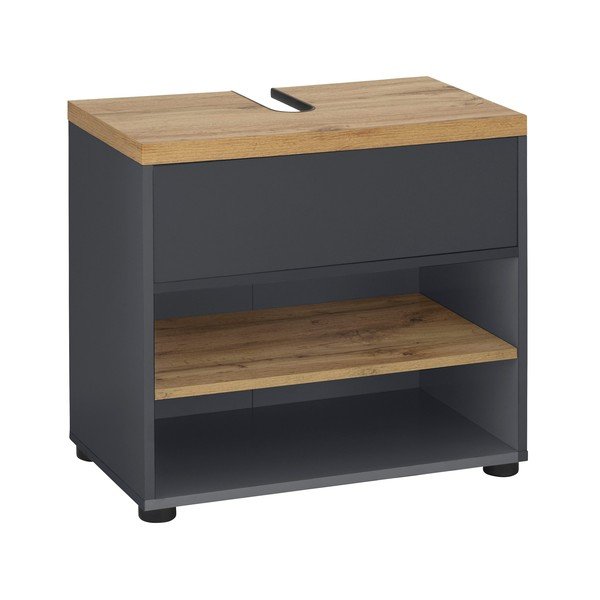 Antracytowa szafka pod umywalkę w dekorze dębu 60x57 cm Thessa – Støraa-image-1