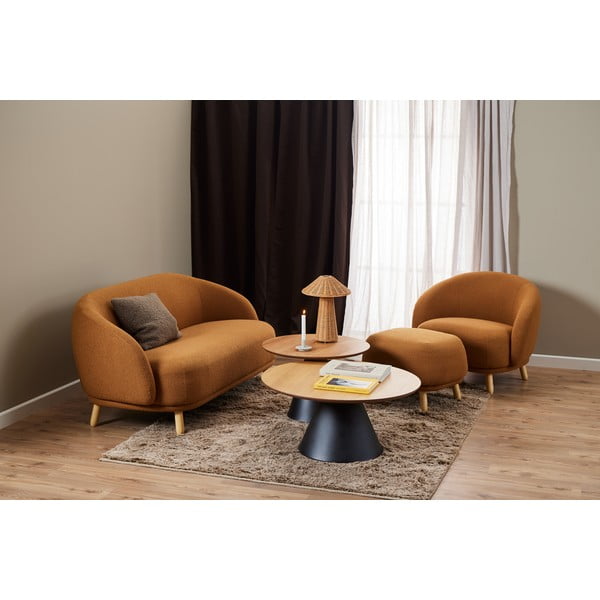 Czarny okrągły stolik z blatem w dekorze dębu ø 85 cm Soli – Actona-image-2