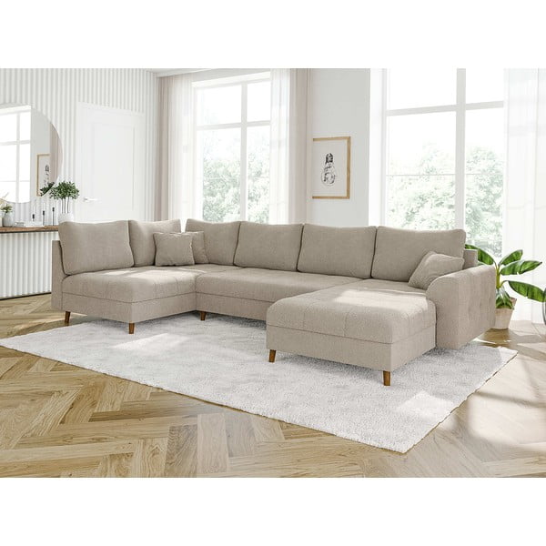 Beżowy narożnik z materiału bouclé (prawostronny/w kształcie litery U) Ariella – Ropez-image-3