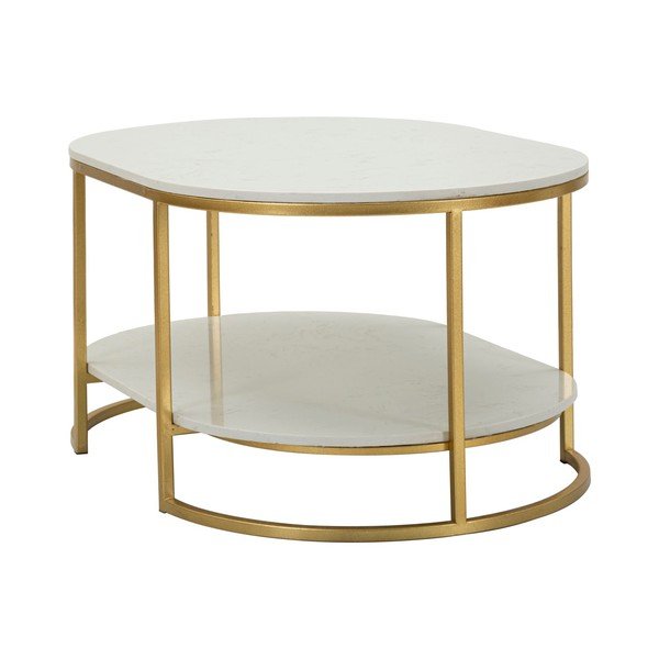 Stolik w biało-złotym kolorze z marmurowym blatem 60x90 cm Izmir – Mauro Ferretti-image-2