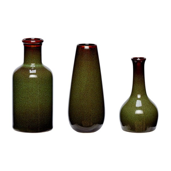 Zestaw 3 zielonych wazonów ceramicznych Hübsch Frej