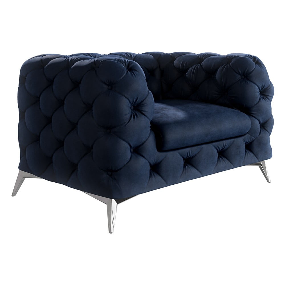 Ciemnoniebieski aksamitny fotel Chelsea – Ropez