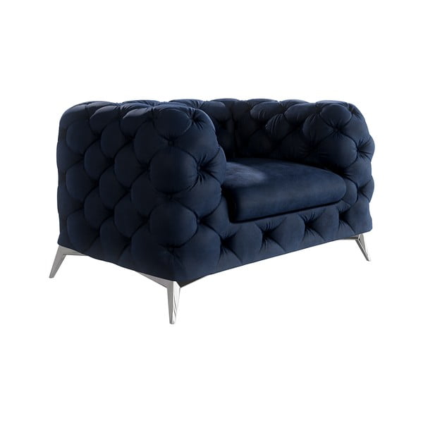 Ciemnoniebieski aksamitny fotel Chelsea – Ropez