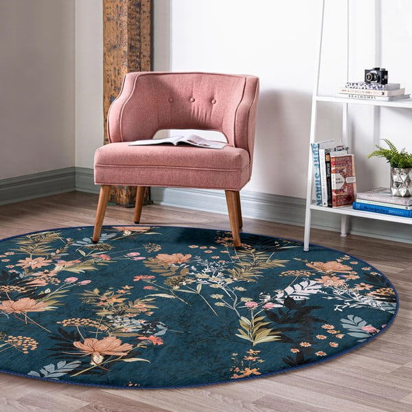 Ciemnoniebieski okrągły dywan odpowiedni do prania i robotów sprzątających ø 80 cm Comfort – Mila Home-image-1