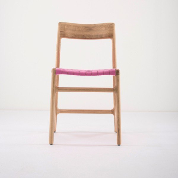 Krzesło z litego drewna dębowego z różowym siedziskiem Gazzda Fawn-image-3