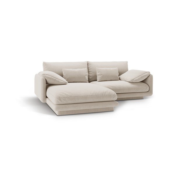 Biały aksamitny narożnik (lewostronny/z szezlongiem) Torino – Micadoni -image-2