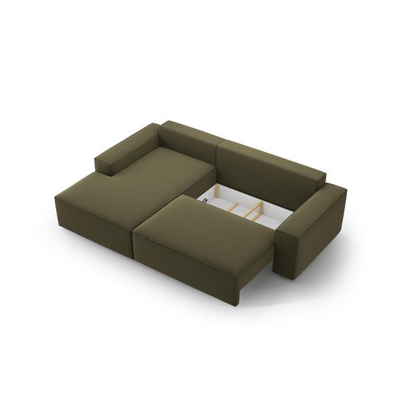 Zielony aksamitny rozkładany/ze schowkiem narożnik (lewostronny/z szezlongiem) Jodie – Micadoni -image-4