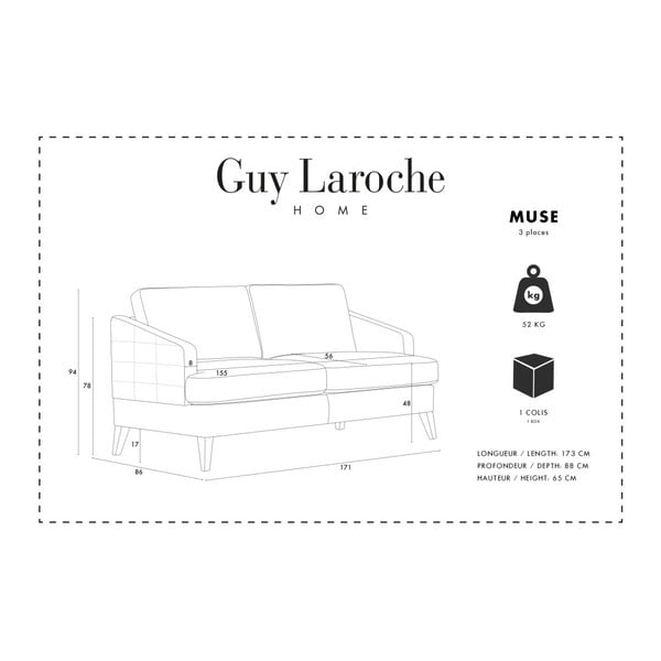 Czarna sofa trzyosobowa Guy Laroche Muse-image-1