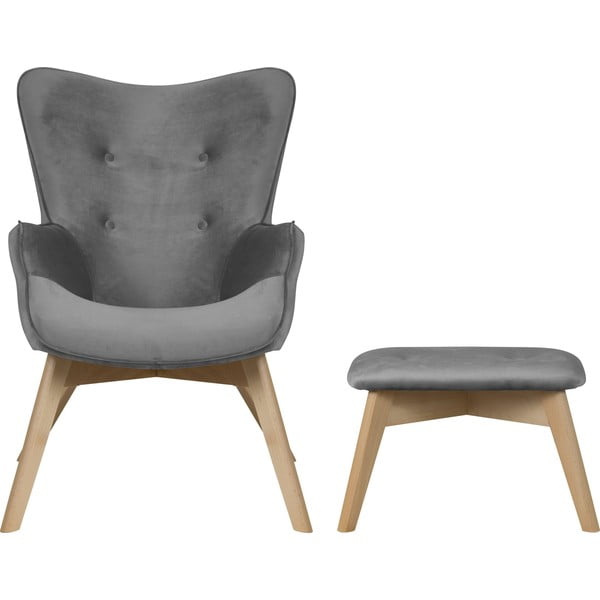 Szary aksamitny fotel z podnóżkiem Niko – Ropez-image-2
