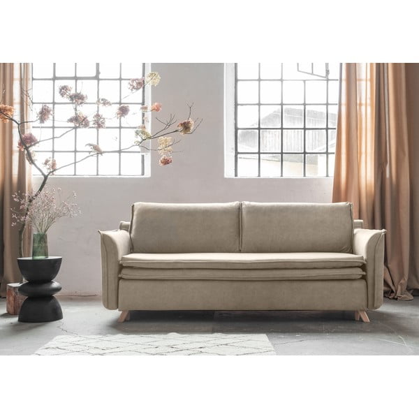 Beżowa aksamitna rozkładana sofa 225 cm Charming Charlie – Miuform-image-1