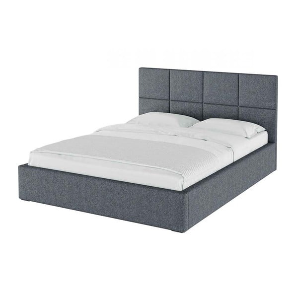 Szare tapicerowane łóżko dwuosobowe ze schowkiem i stelażem 160x200 cm Bufo Bed – MESONICA