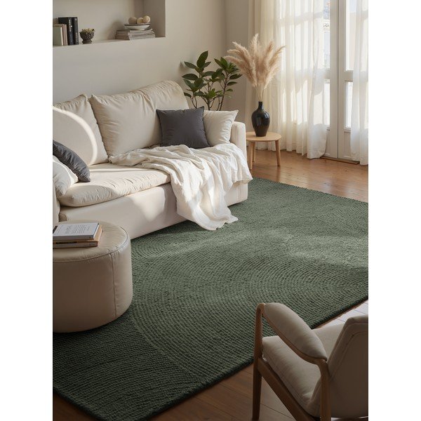 Ciemnozielony wełniany dywan tkany ręcznie 200x300 cm Calmio – Hanse Home-image-1