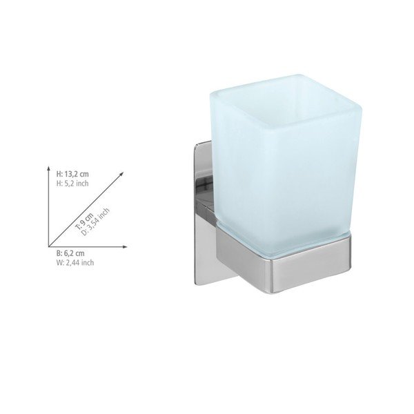 Samoprzylepny szklany kubek na szczoteczki do zębów w kolorze srebra z połyskiem Genova – Wenko-image-4