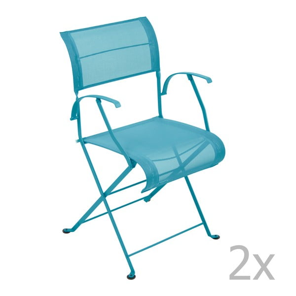 Zestaw 2 turkusowych krzeseł składanych z podłokietnikami Fermob Dune