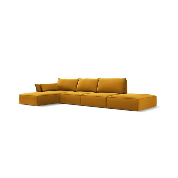 Musztardowy aksamitny narożnik (lewostronny/z szezlongiem) Vanda – Mazzini Sofas-image-2