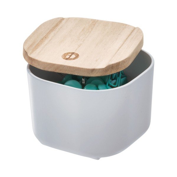 Szary pojemnik z pokrywką z drewna paulownia iDesign Eco, 9x9 cm-image-1