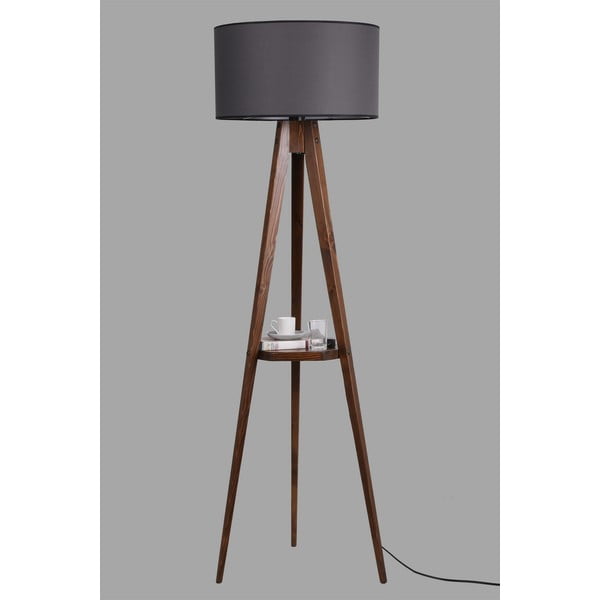 Czarna/brązowa lampa stojąca z półką z tekstylnym kloszem (wysokość 154 cm) Sehbali Tripod – Opviq lights-image-2