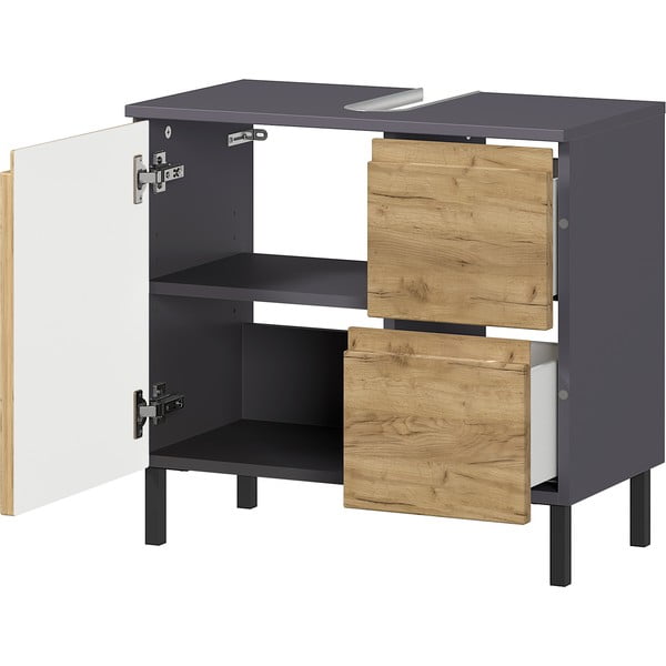 Ciemnoszara szafka pod umywalkę w dekorze dębu 60x56 cm Salinas – Germania-image-3