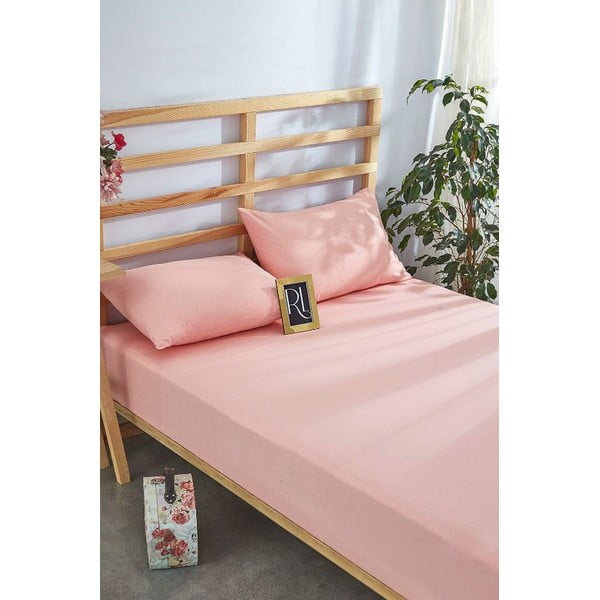 Różowy bawełniany zestaw prześcieradła z gumką i poszewki na poduszkę 100x200 cm – Mila Home