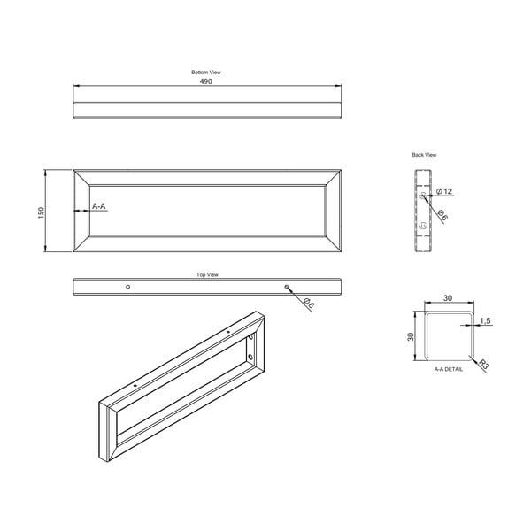 Stalowy stelaż pod blat w kolorze srebra 49x4 cm – Sapho-image-3