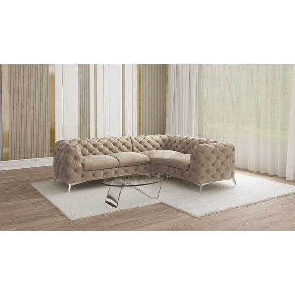 Szarobeżowy aksamitny narożnik (prawostronny/w kształcie litery L) Chelsea – Ropez-image-1