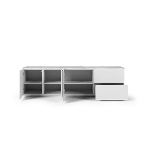 Matowa biała szafka pod TV z blatem w białym marmurowym dekorze TemaHome Join, 200x57 cm-image-3