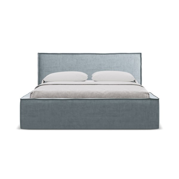 Jasnoniebieskie tapicerowane łóżko dwuosobowe ze schowkiem i stelażem 160x200 cm Anani – Makamii-image-4