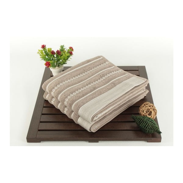 Zestaw dwóch ręczników w szaro-kremowe pasy Nature Touch, 90x50 cm