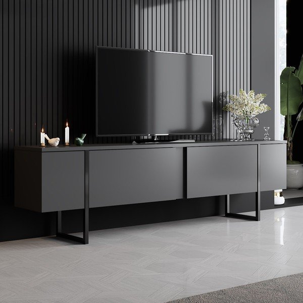 Antracytowa szafka pod TV 180x30 cm Luxe – Kalune Design-image-1