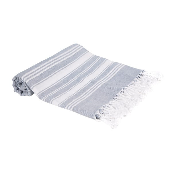 Granatowy ręcznik kąpielowy tkany ręcznie Ivy's Nuray, 100x180 cm