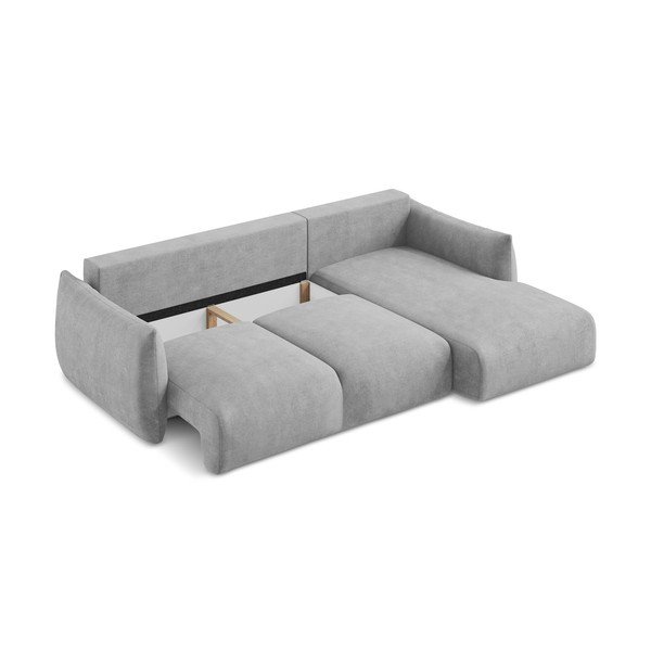 Jasnoszary rozkładany narożnik z tkaniny szenilowej (prawostronny/z szezlongiem) Leila – Makamii-image-4