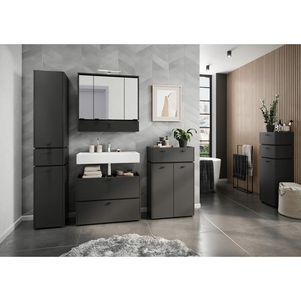 Antracytowa szafka łazienkowa z lustrem i oświetleniem 79x80 cm Modesto – Germania-image-3